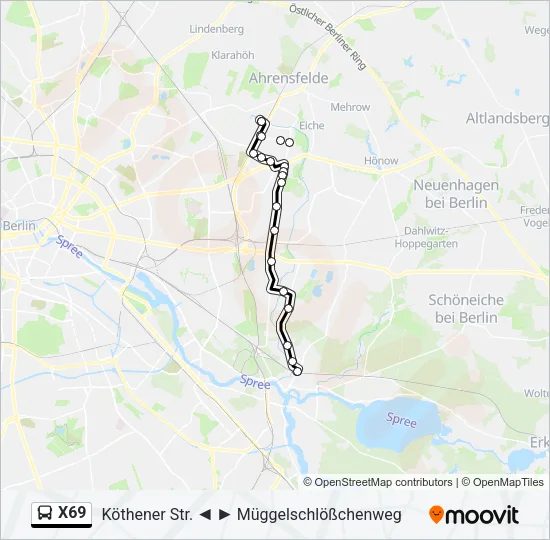 X69 Bus Line Map