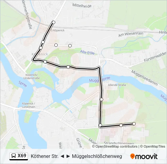 X69 Bus Line Map
