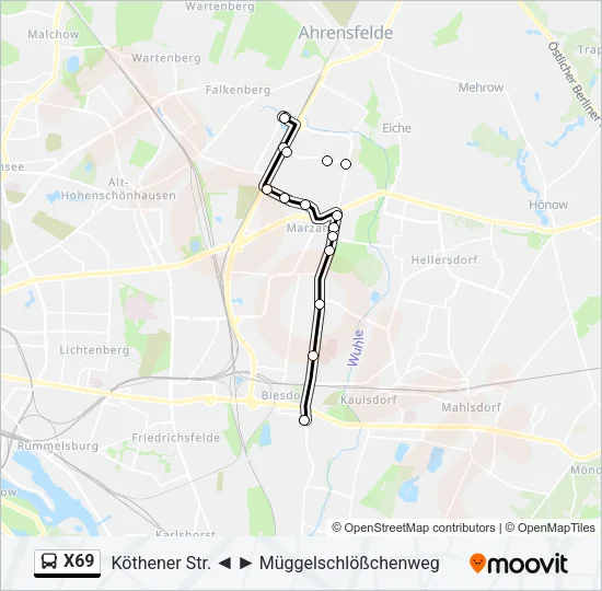 X69 Bus Line Map