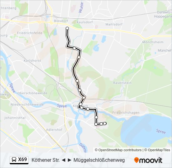 Автобус X69: карта маршрута
