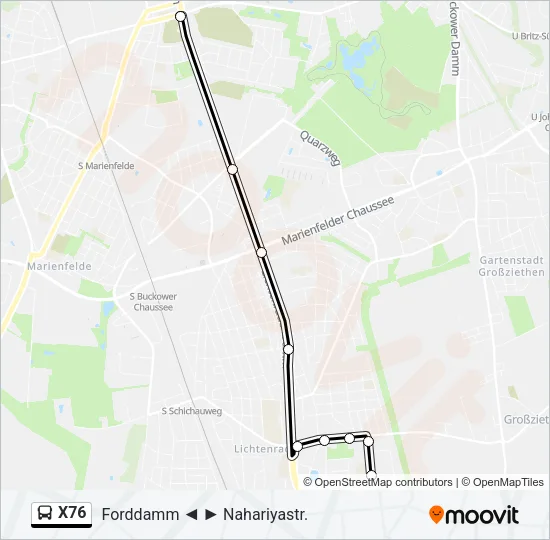 Автобус X76: карта маршрута