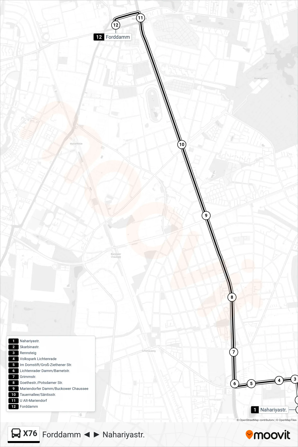 Linie X76 (Bus) Richtung Forddamm: Route und Haltestellen auf der Karte