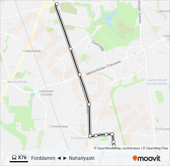 Автобус X76: карта маршрута