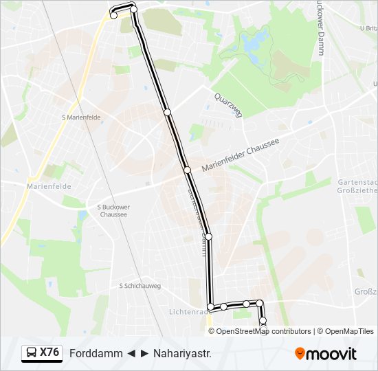Автобус X76: карта маршрута