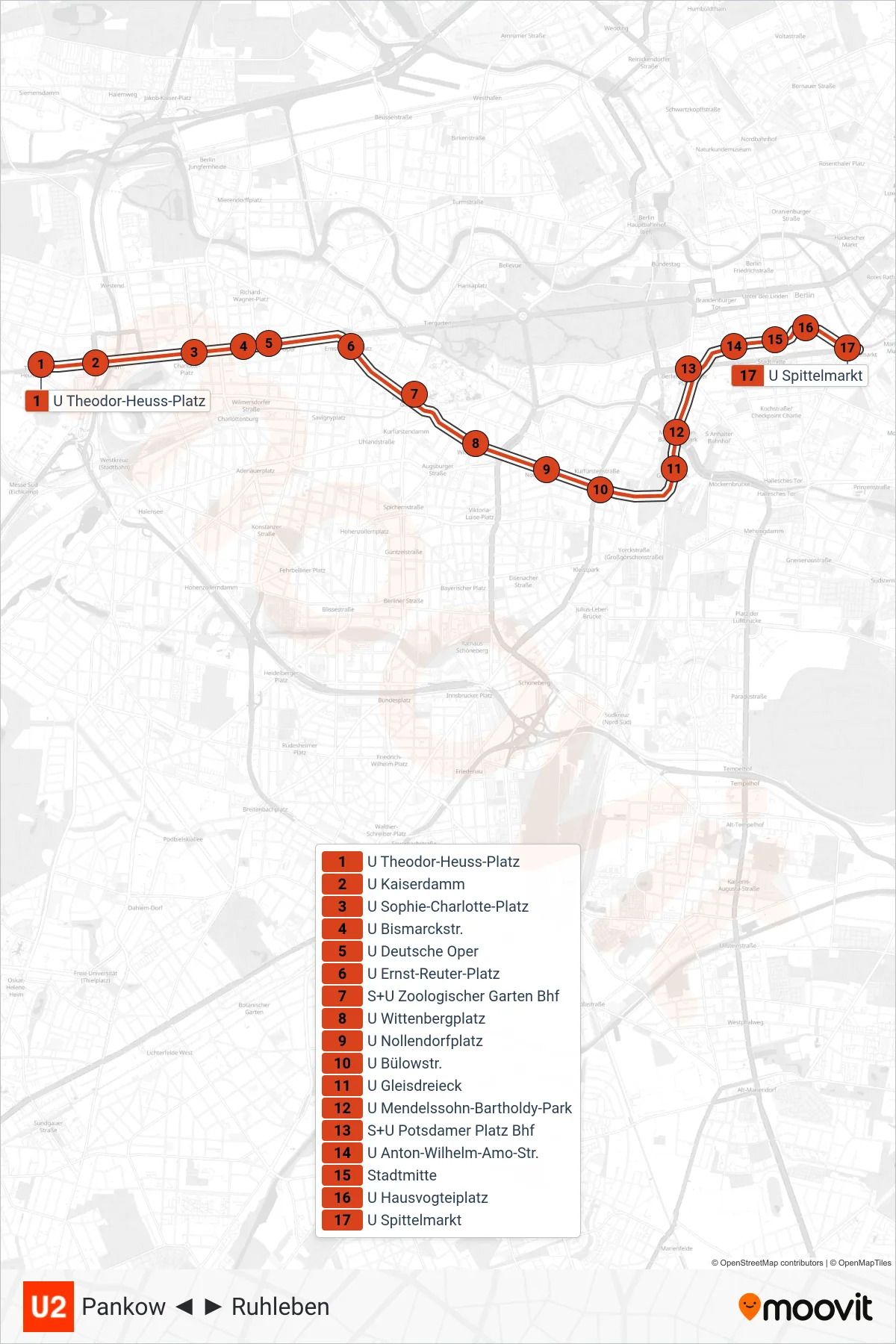 Linie U2 (U-Bahn) Richtung Spittelmarkt: Route und Haltestellen auf der Karte