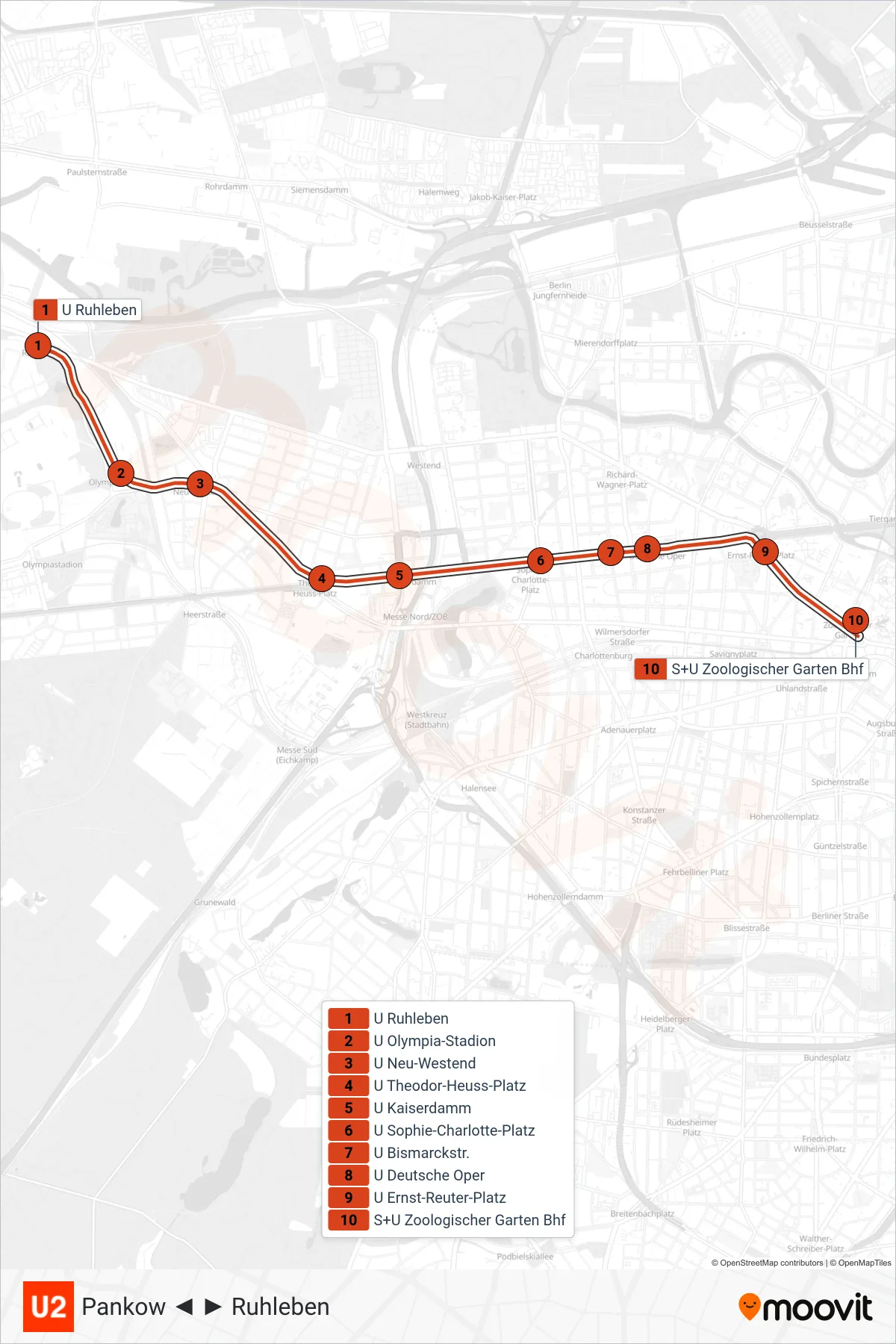 Linie U2 (U-Bahn) Richtung Zoologischer Garten Bhf: Route und Haltestellen auf der Karte