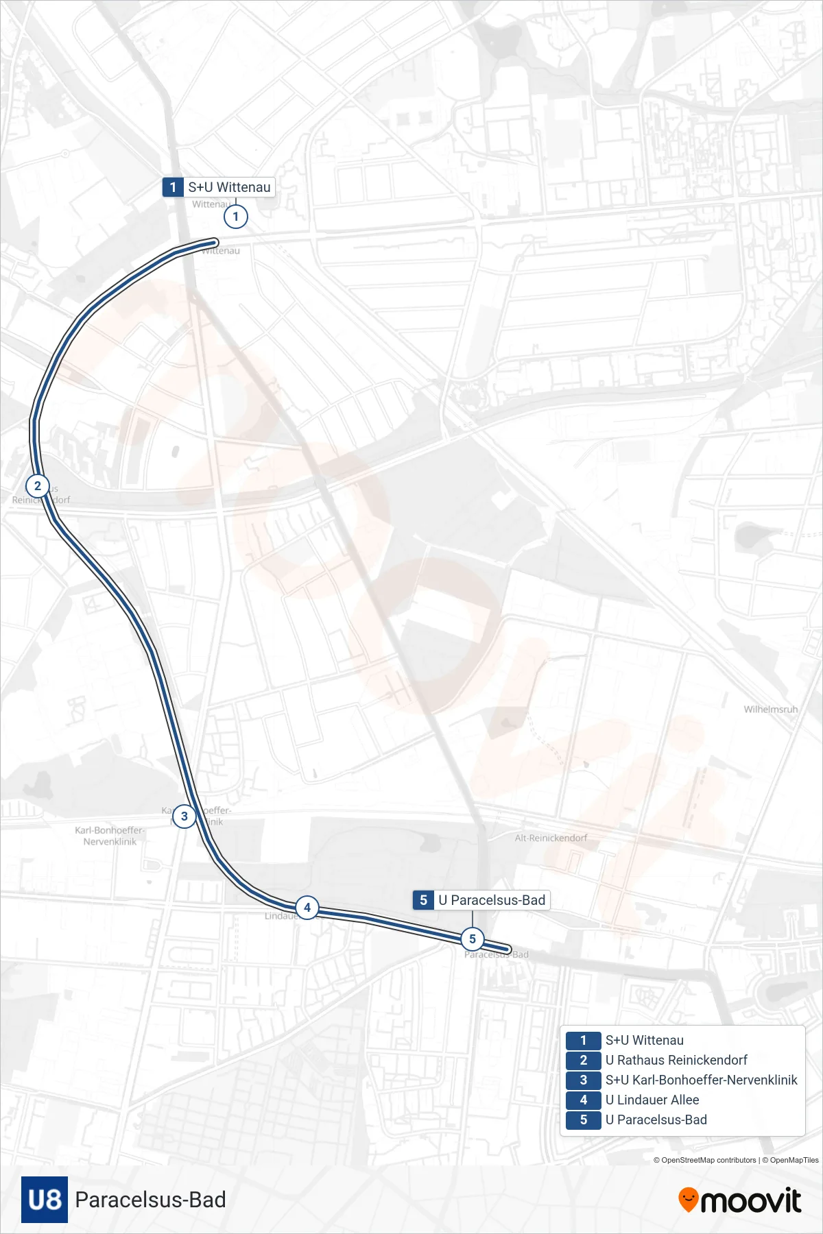 Linie U8 (U-Bahn) Richtung Paracelsus-Bad: Route und Haltestellen auf der Karte