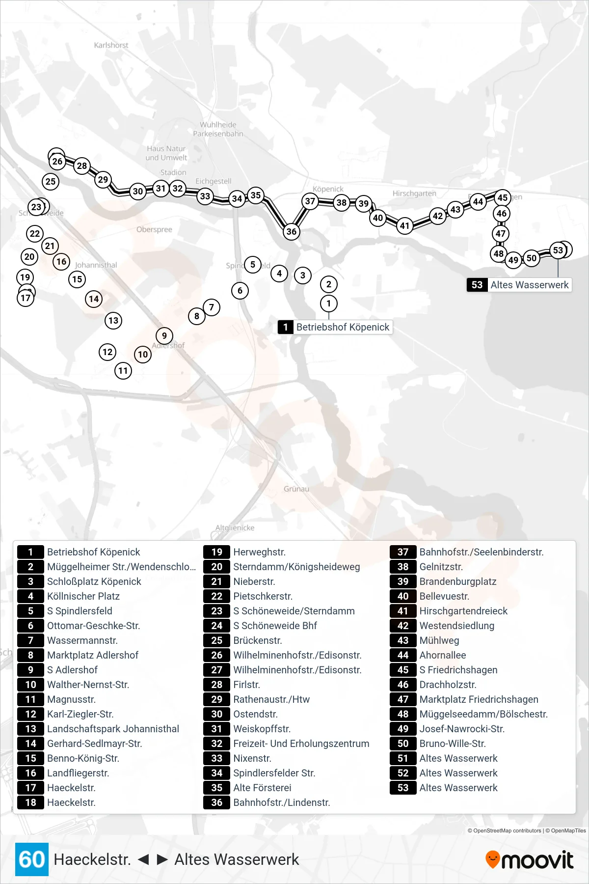 Linie 60 (Straßenbahn) Richtung Altes Wasserwerk: Route und Haltestellen auf der Karte