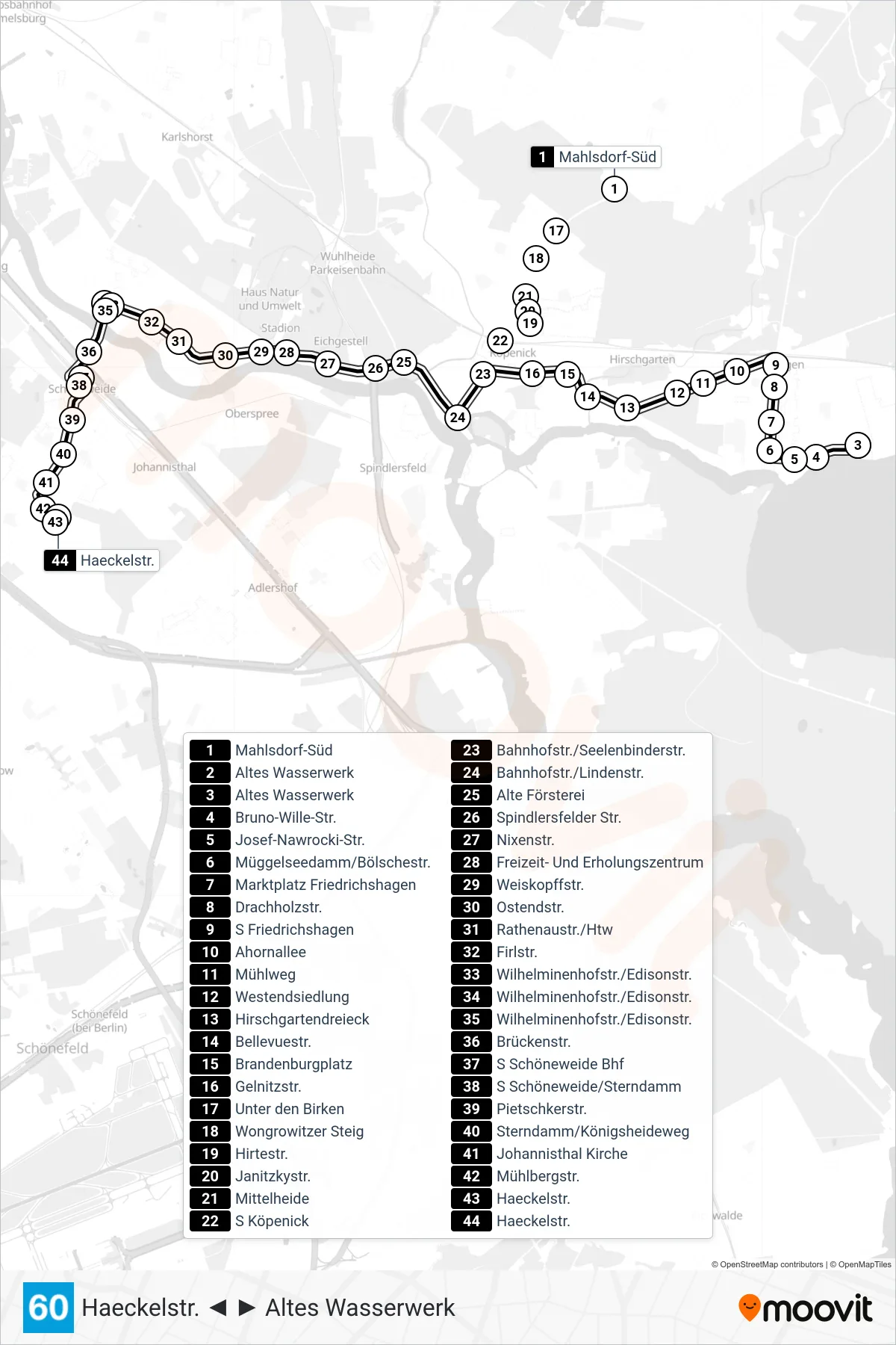 Linie 60 (Straßenbahn) Richtung Haeckelstr.: Route und Haltestellen auf der Karte