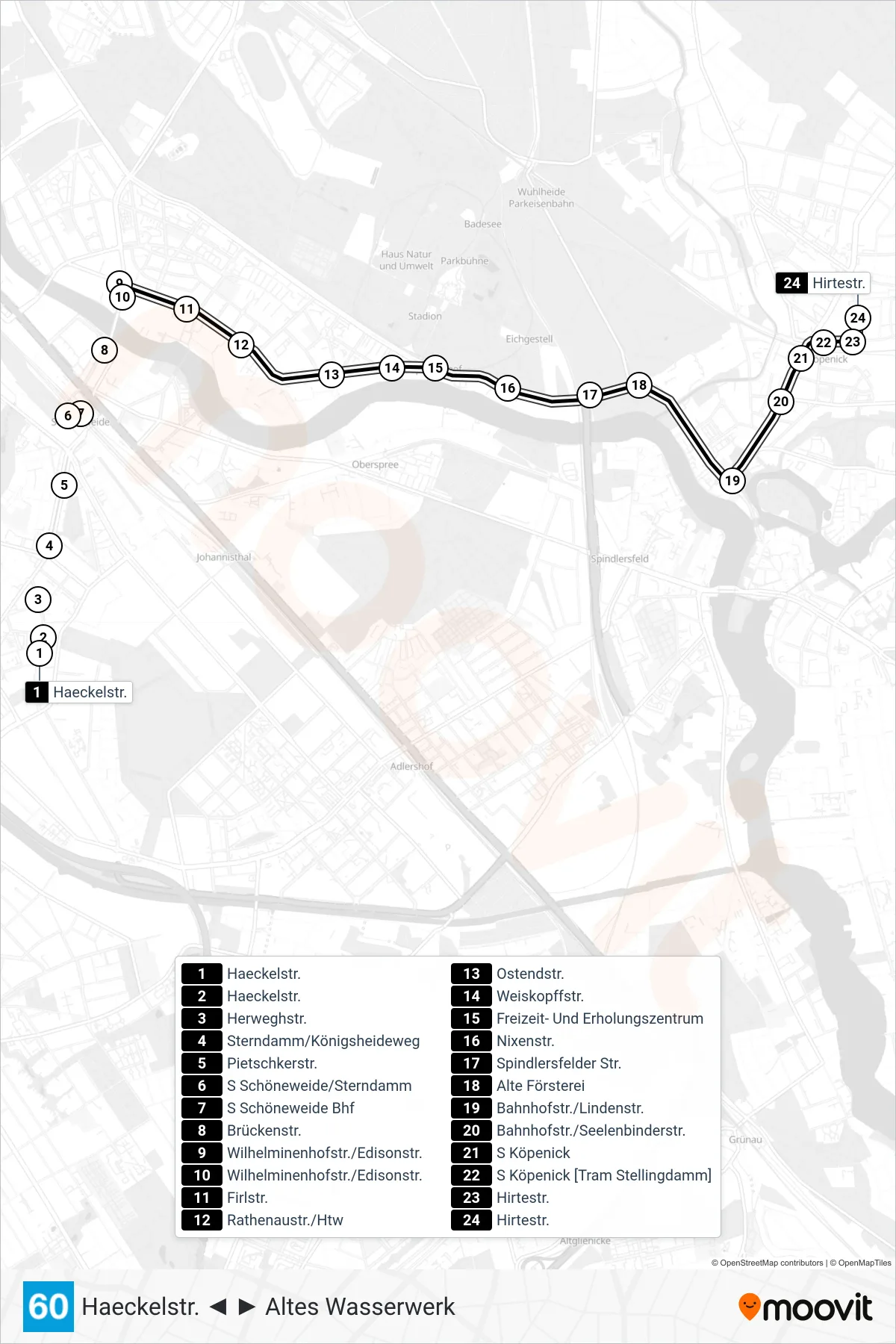 Linie 60 (Straßenbahn) Richtung Hirtestr.: Route und Haltestellen auf der Karte