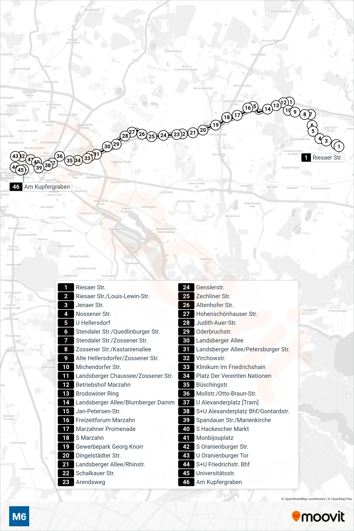 Linie M6 (Straßenbahn) Richtung S Hackescher Markt: Route und Haltestellen auf der Karte