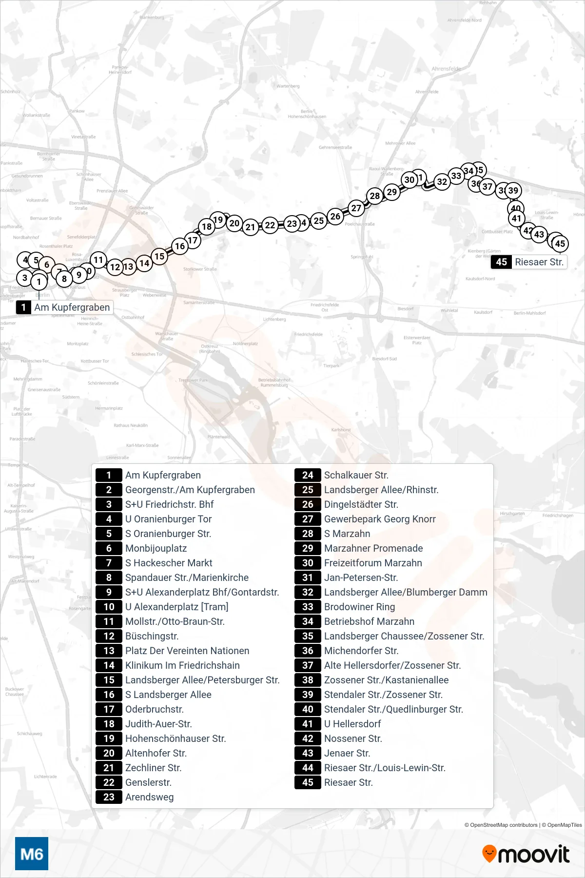 Linie M6 (Straßenbahn) Richtung Riesaer Str.: Route und Haltestellen auf der Karte