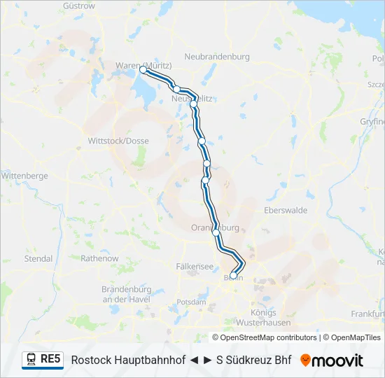 Поезд RE5: карта маршрута