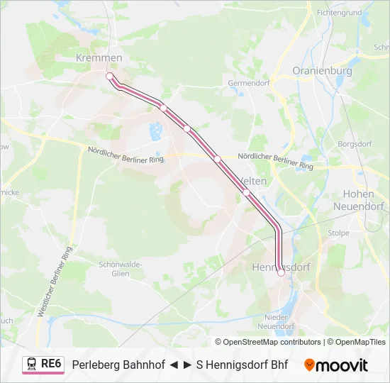 Поезд RE6: карта маршрута