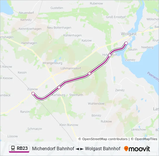 Поезд RB23: карта маршрута