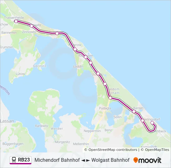 Поезд RB23: карта маршрута