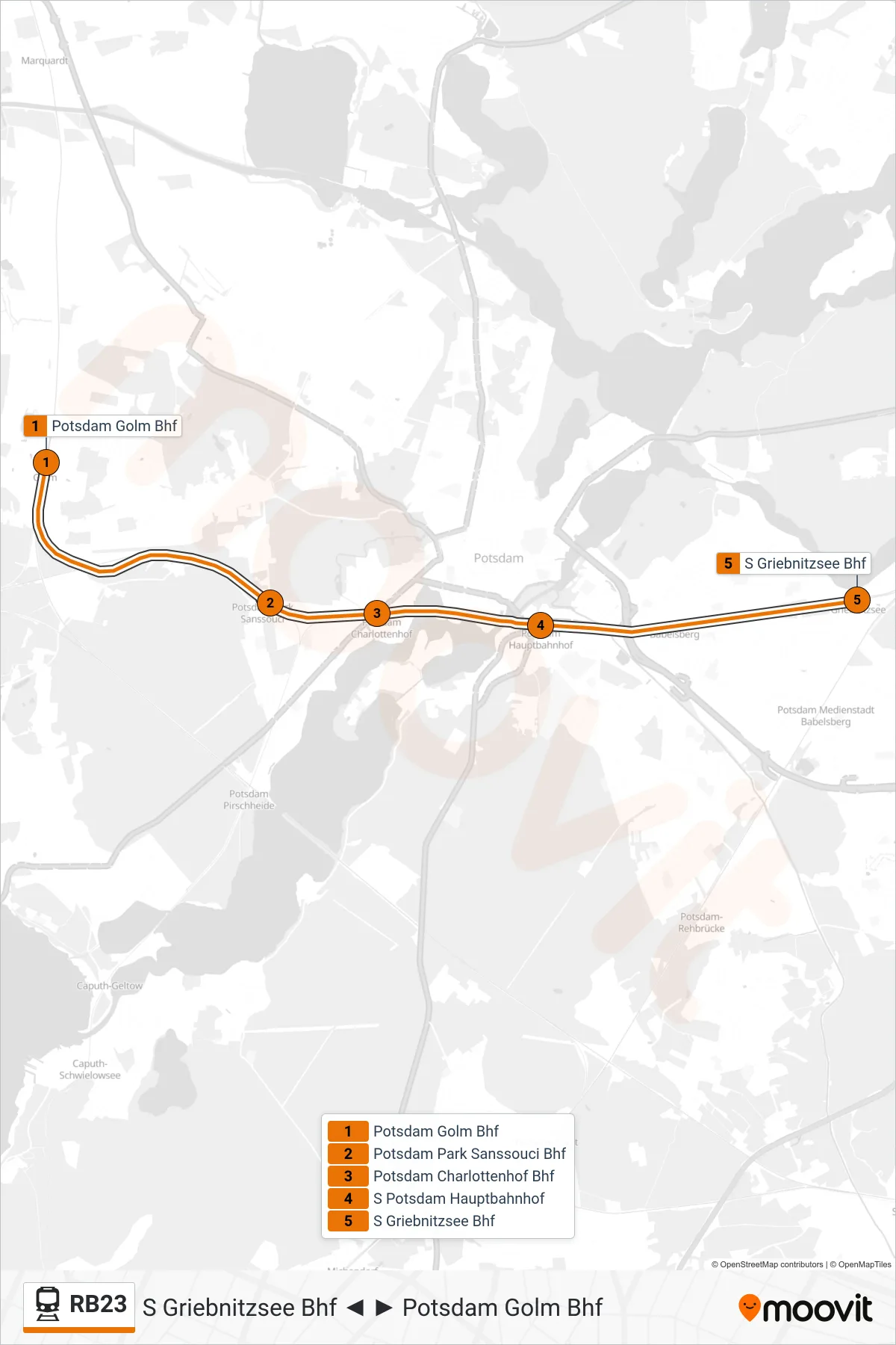 Linie RB23 (Bahn) Richtung S Griebnitzsee Bhf: Route und Haltestellen auf der Karte
