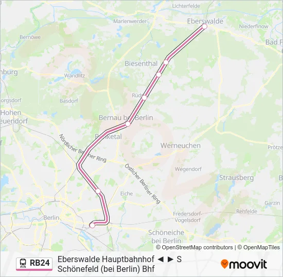 Поезд RB24: карта маршрута