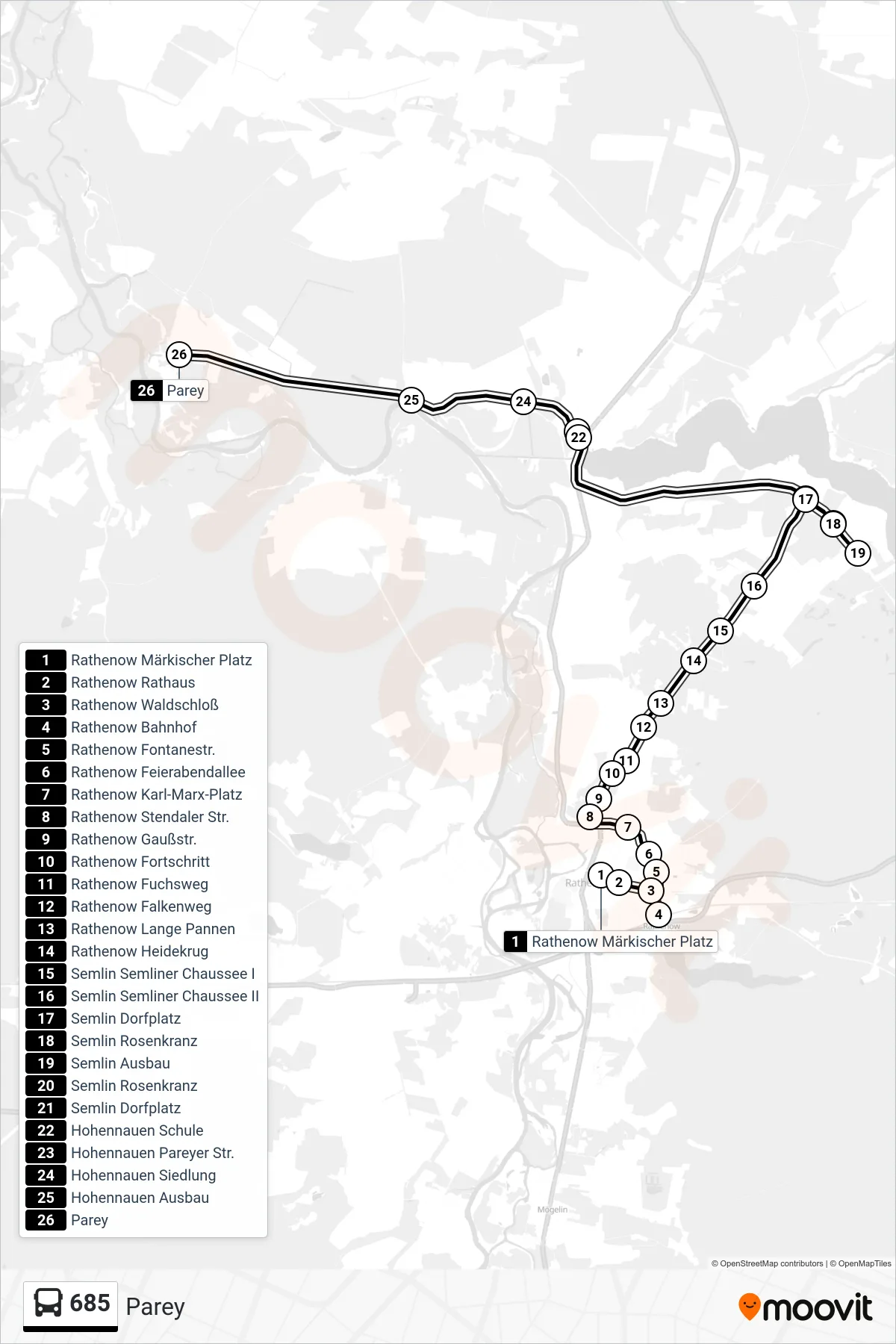 Linie 685 (Bus) Richtung Parey: Route und Haltestellen auf der Karte