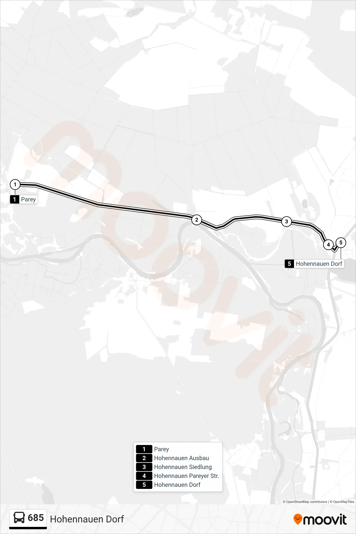 Linie 685 (Bus) Richtung Hohennauen Dorf: Route und Haltestellen auf der Karte
