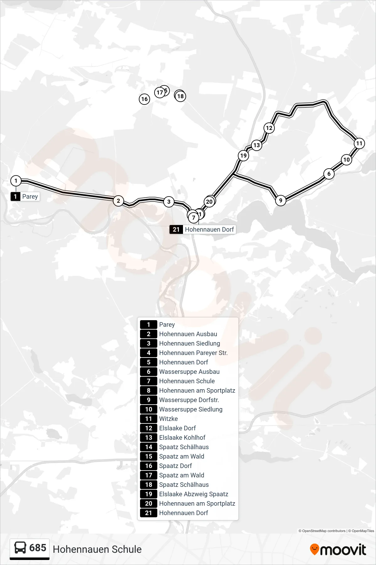 Linie 685 (Bus) Richtung Hohennauen Schule: Route und Haltestellen auf der Karte