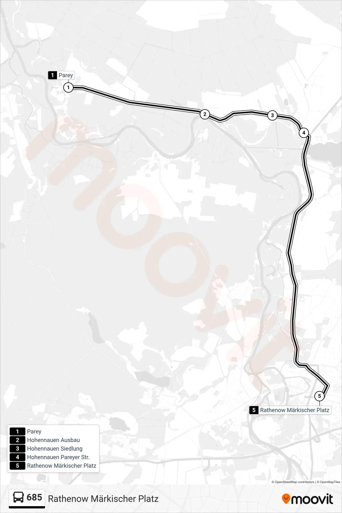 Linie 685 (Bus) Richtung Rathenow Märkischer Platz: Route und Haltestellen auf der Karte
