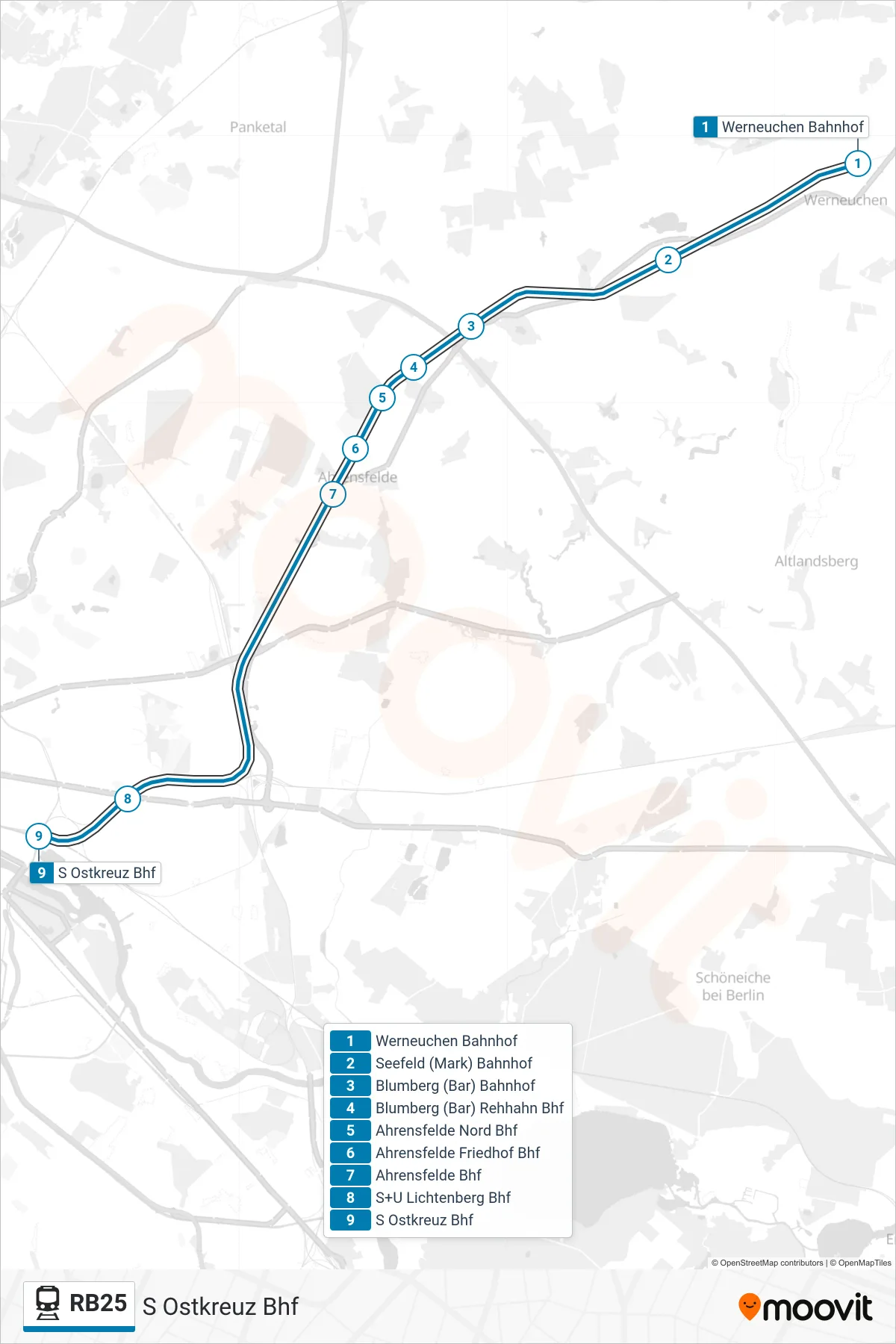 Linie RB25 (Bahn) Richtung S Ostkreuz Bhf: Route und Haltestellen auf der Karte