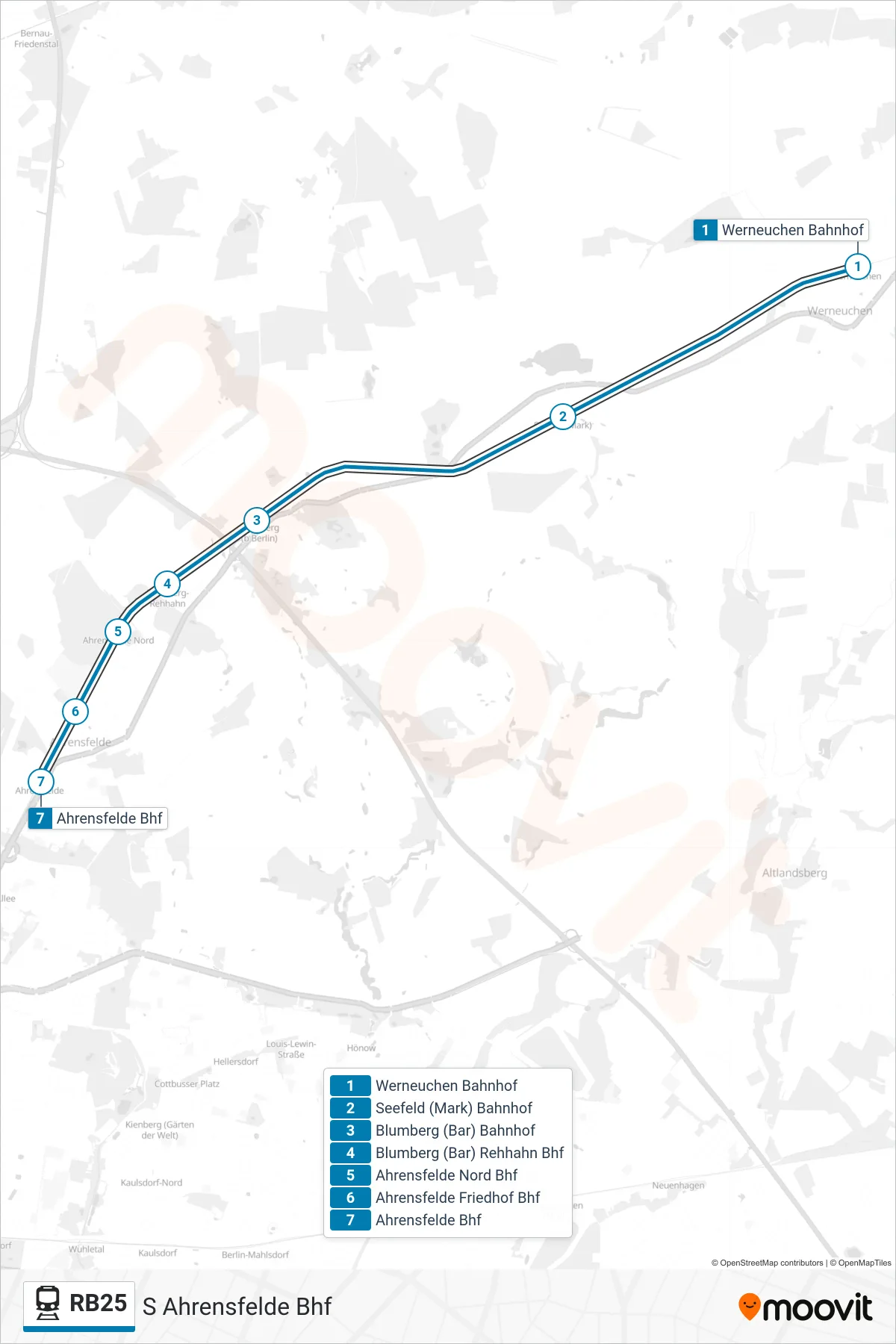 Linie RB25 (Bahn) Richtung S Ahrensfelde Bhf: Route und Haltestellen auf der Karte