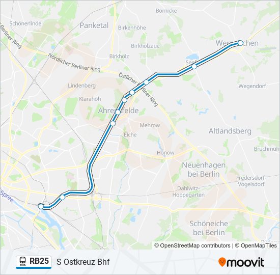 Поезд RB25: карта маршрута