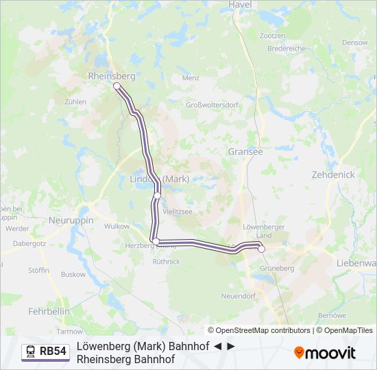 Поезд RB54: карта маршрута