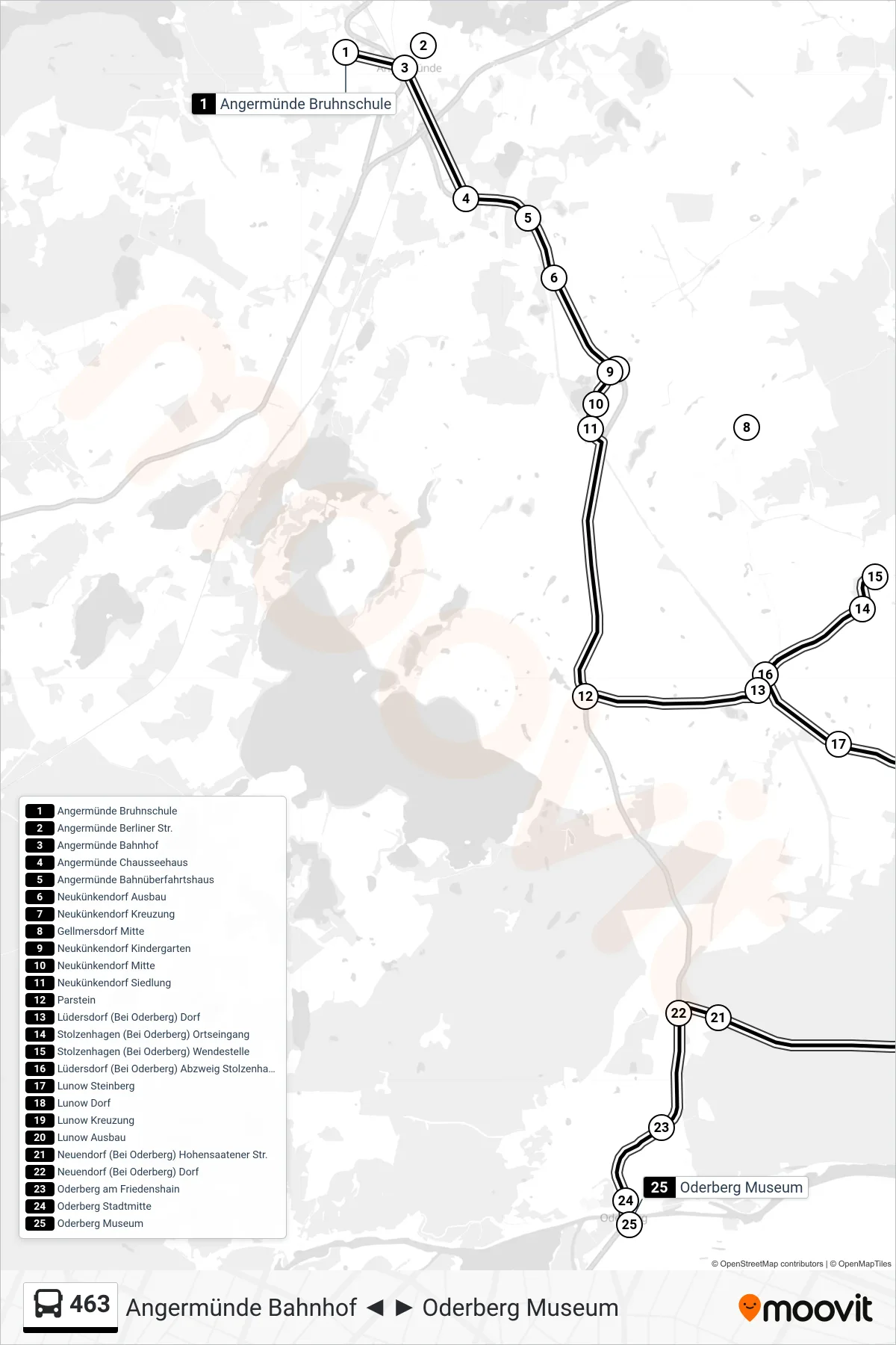 Linie 463 (Bus) Richtung Oderberg Museum: Route und Haltestellen auf der Karte