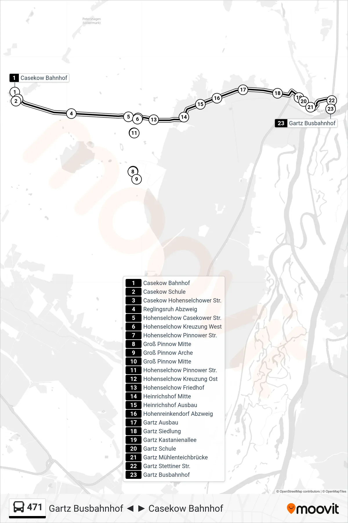Linie 471 (Bus) Richtung Gartz Busbahnhof: Route und Haltestellen auf der Karte