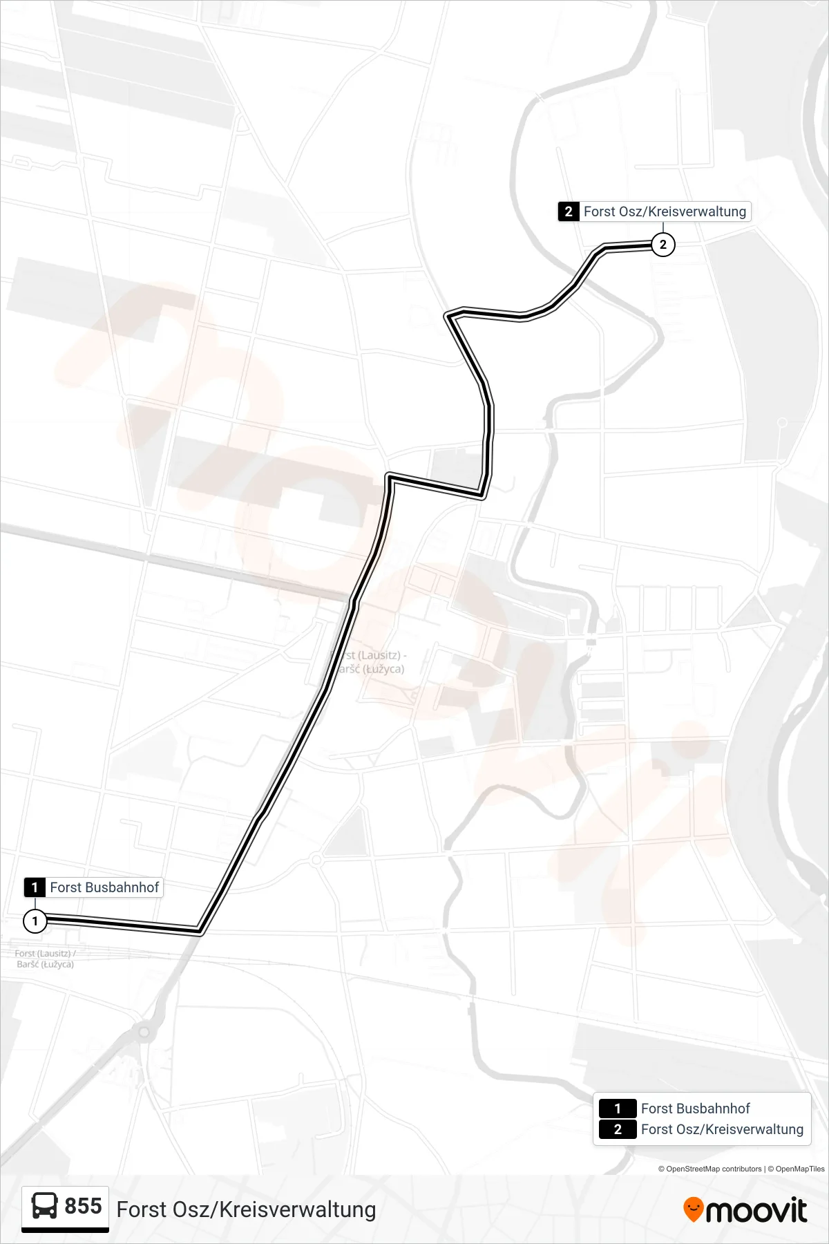 Linie 855 (Bus) Richtung Forst Osz/Kreisverwaltung: Route und Haltestellen auf der Karte