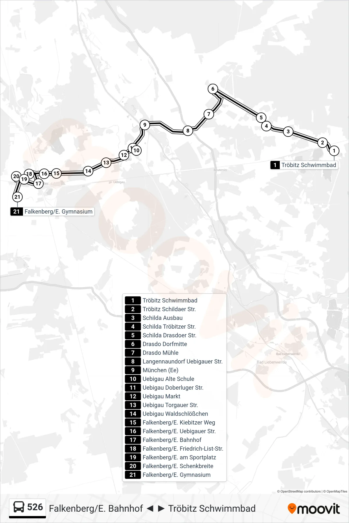 Linie 526 (Bus) Richtung Falkenberg/E. Gymnasium: Route und Haltestellen auf der Karte