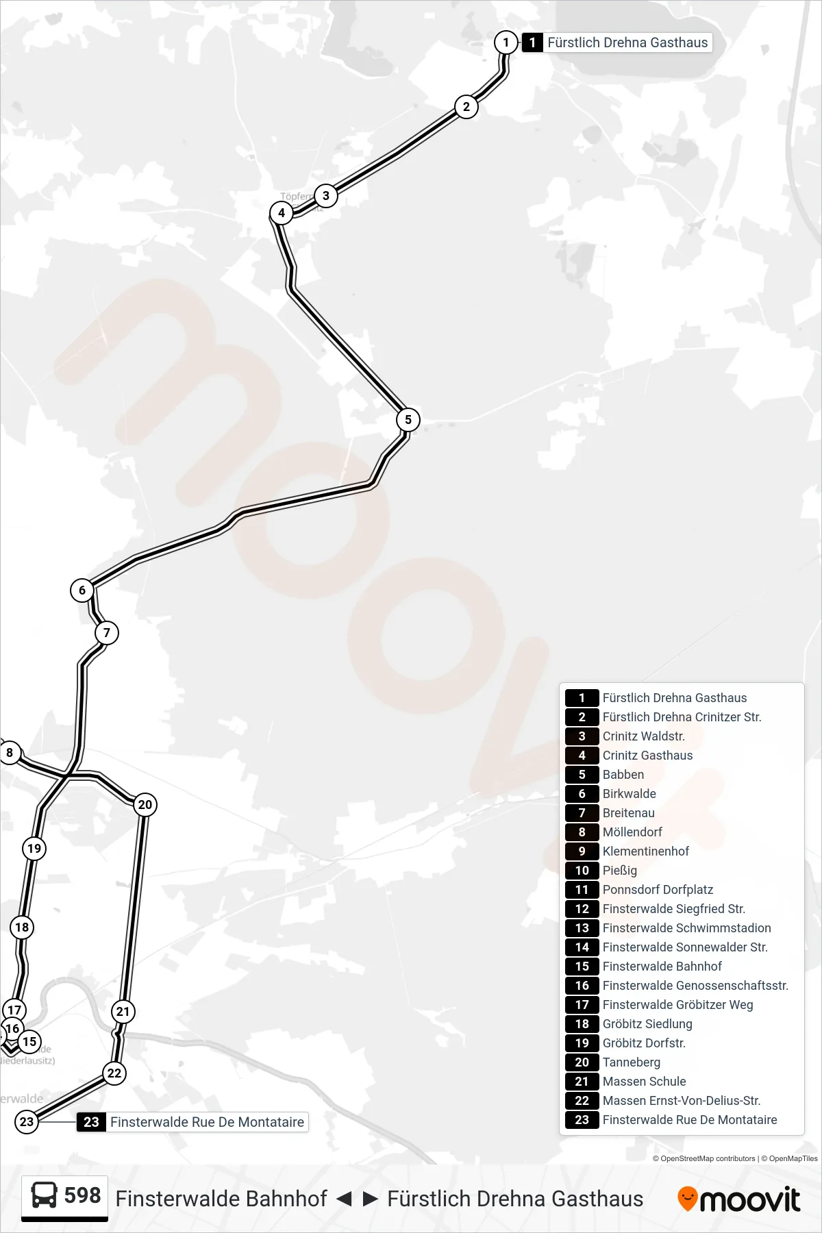 Linie 598 (Bus) Richtung Finsterwalde Rue De Montataire: Route und Haltestellen auf der Karte