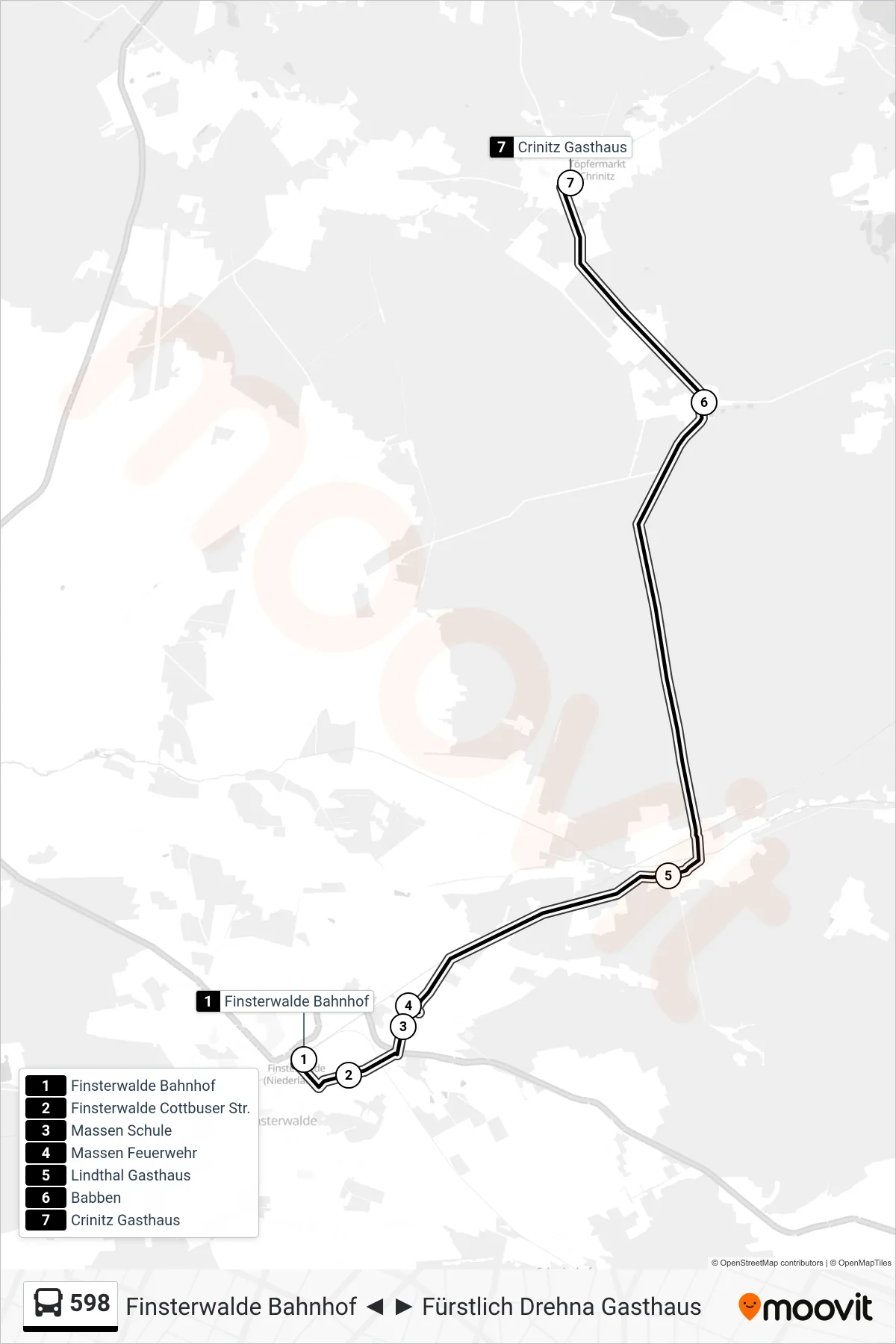 Linie 598 (Bus) Richtung Crinitz Gasthaus: Route und Haltestellen auf der Karte