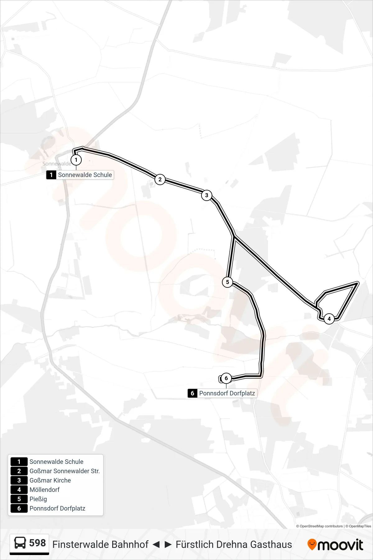 Linie 598 (Bus) Richtung Ponnsdorf Dorfplatz: Route und Haltestellen auf der Karte