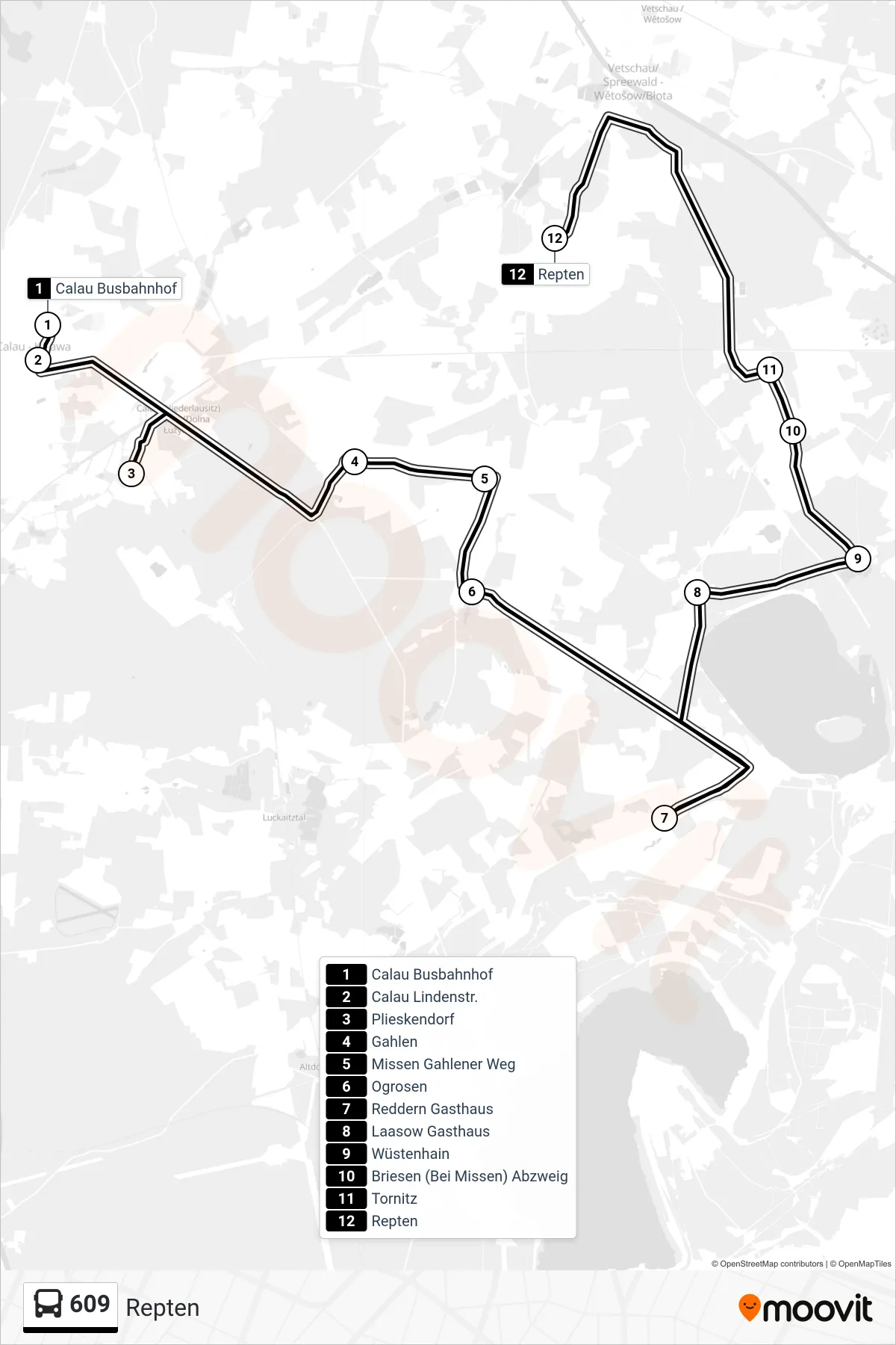 Linie 609 (Bus) Richtung Repten: Route und Haltestellen auf der Karte