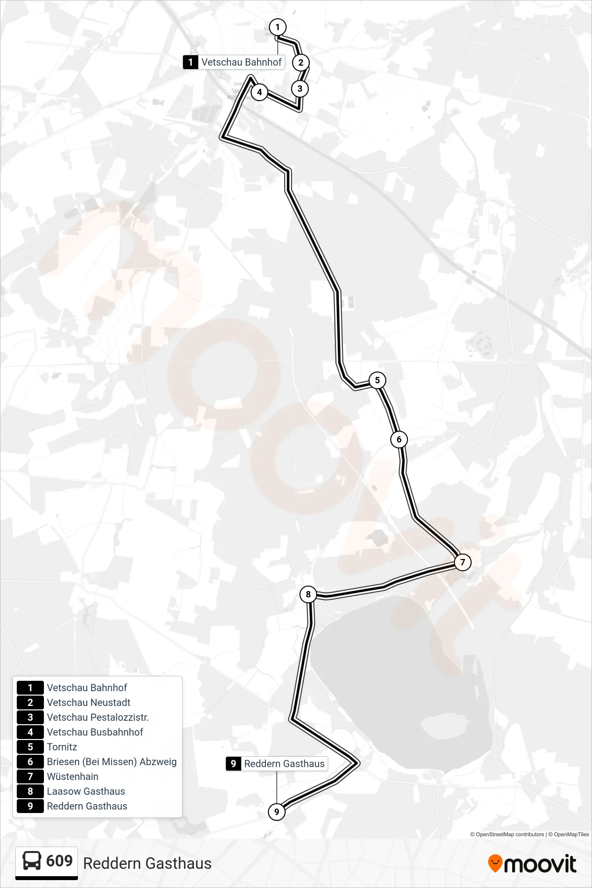 Linie 609 (Bus) Richtung Reddern Gasthaus: Route und Haltestellen auf der Karte