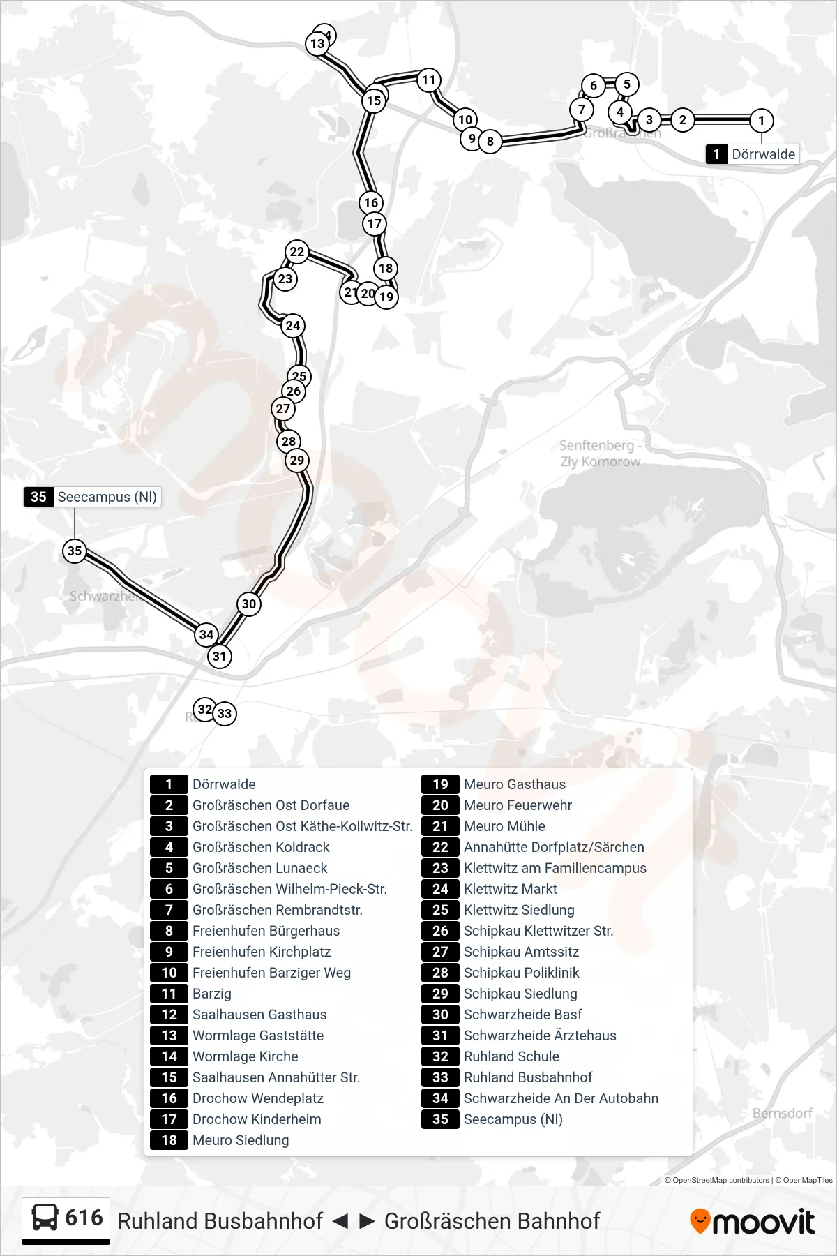 Linie 616 (Bus) Richtung Seecampus (Nl): Route und Haltestellen auf der Karte
