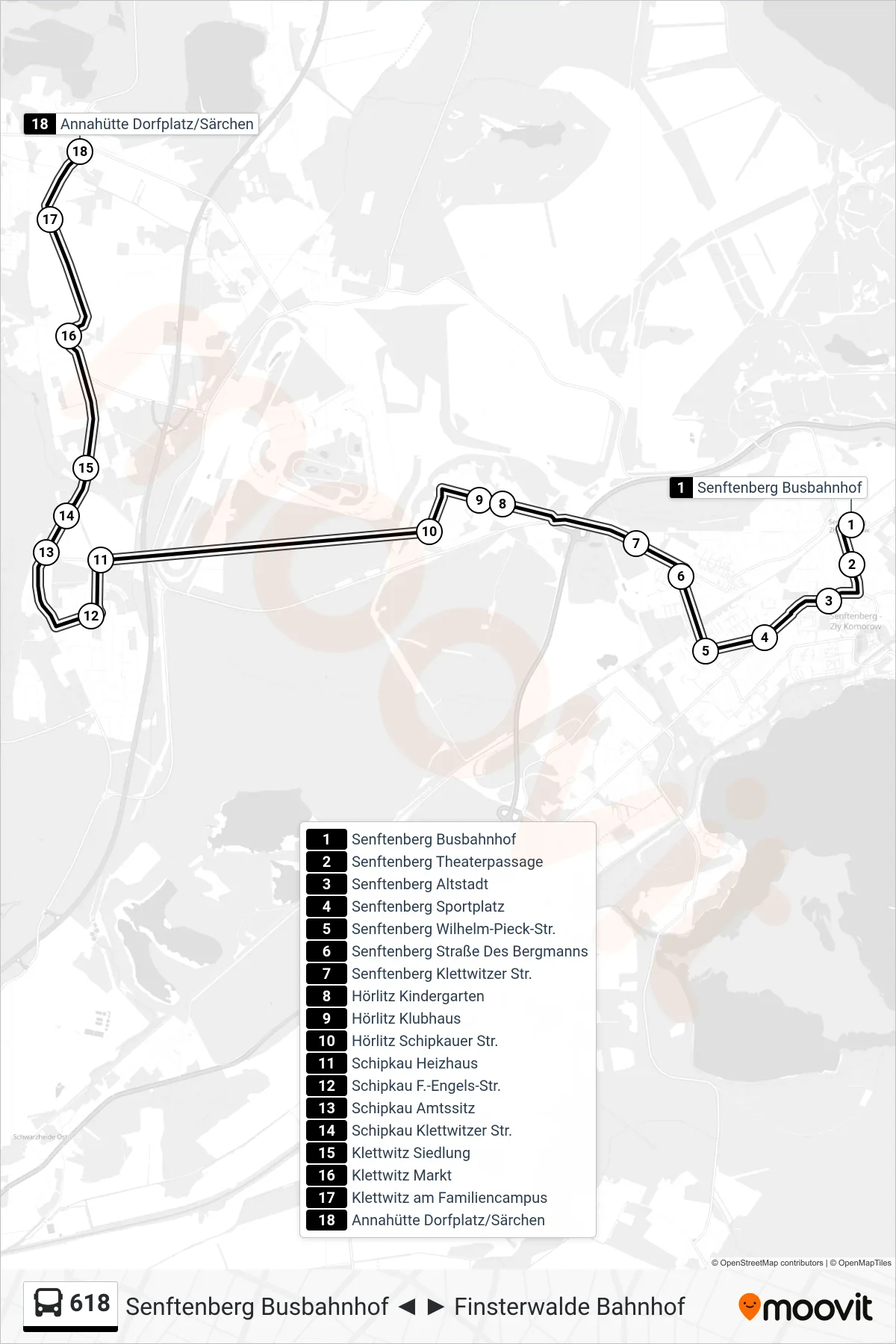 618 bus Line (Annahütte Dorfplatz/Särchen) route and stops on a map