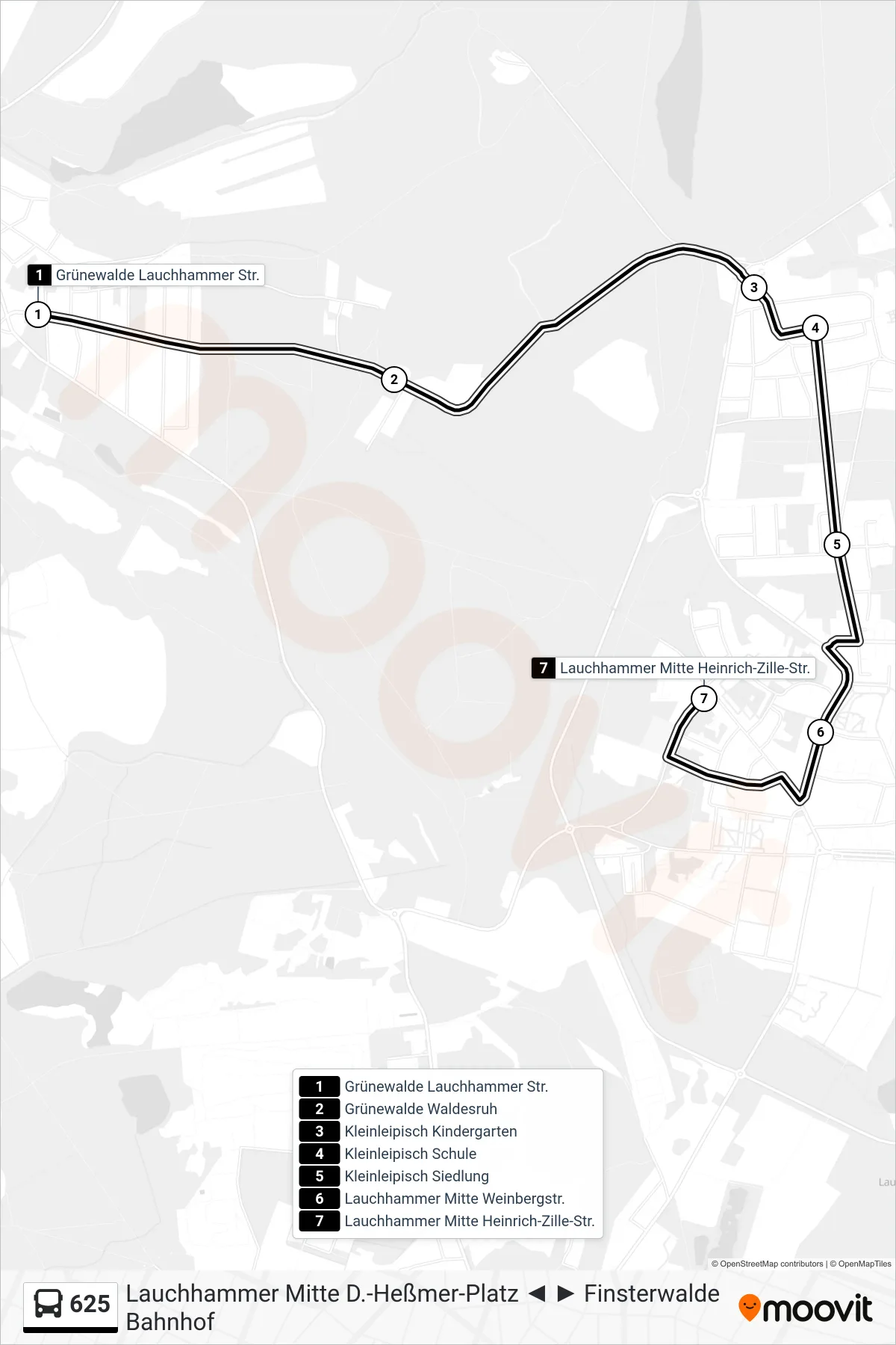 Linie 625 (Bus) Richtung Lauchhammer Mitte Heinrich-Zille-Str.: Route und Haltestellen auf der Karte