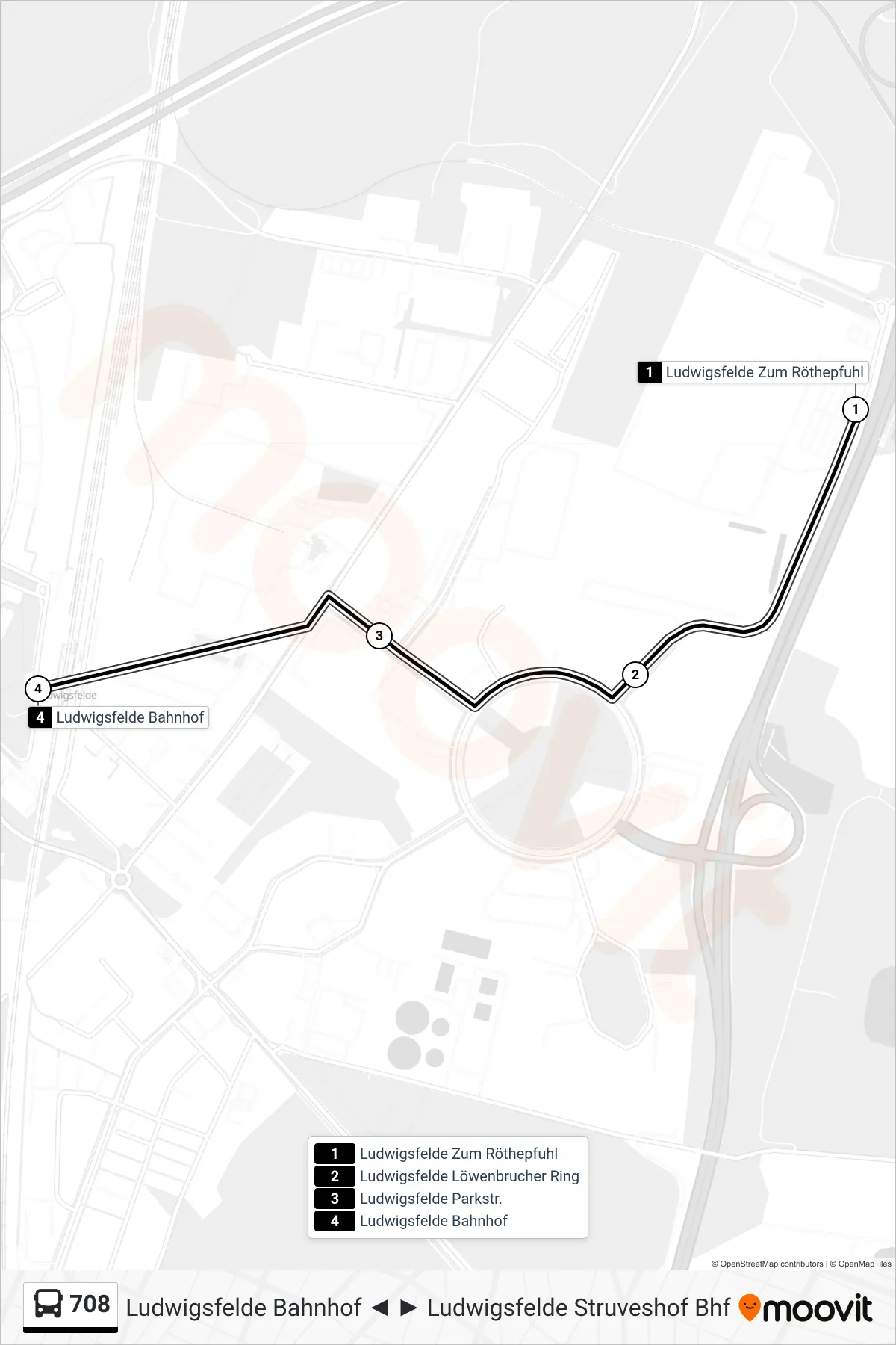 Linie 708 (Bus) Richtung Ludwigsfelde Bahnhof: Route und Haltestellen auf der Karte