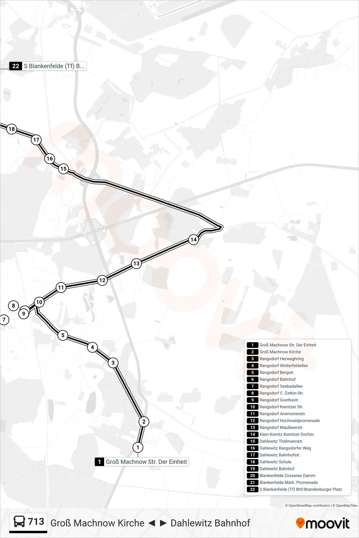 713 bus Line (S Blankenfelde (Tf) Bhf/Brandenburger Platz) route and stops on a map