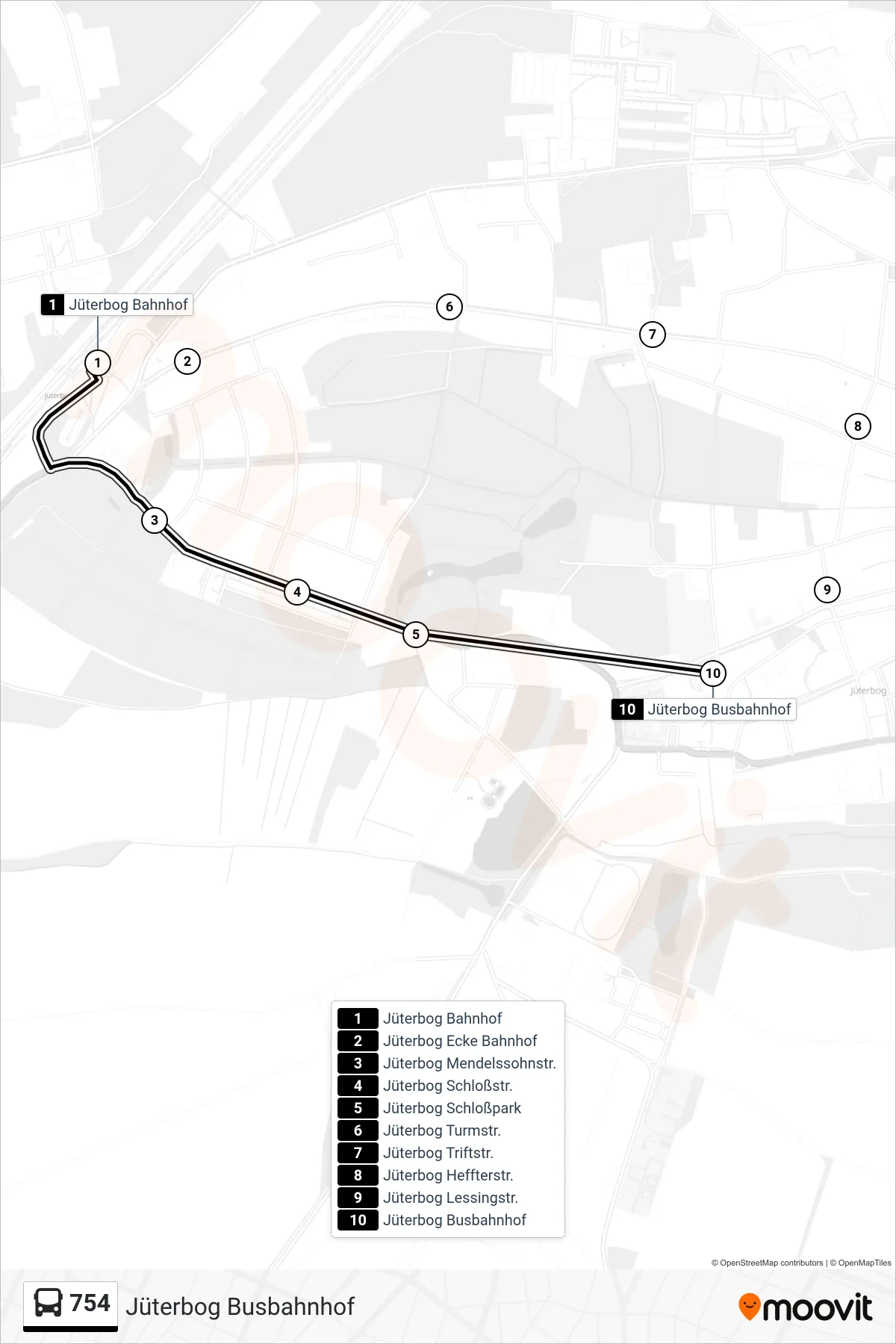 Linie 754 (Bus) Richtung Jüterbog Busbahnhof: Route und Haltestellen auf der Karte