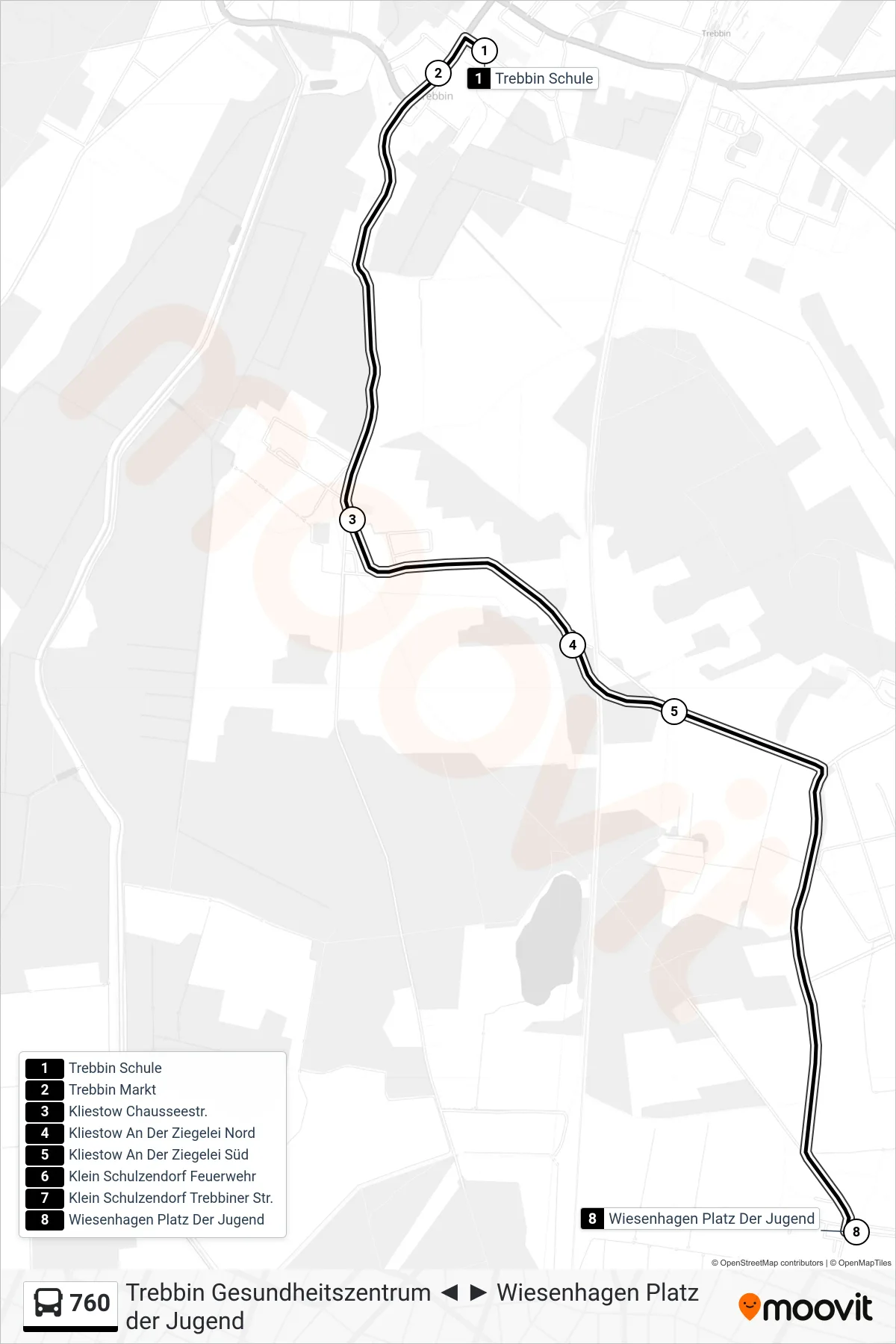 760 bus Line (Wiesenhagen Platz Der Jugend) route and stops on a map