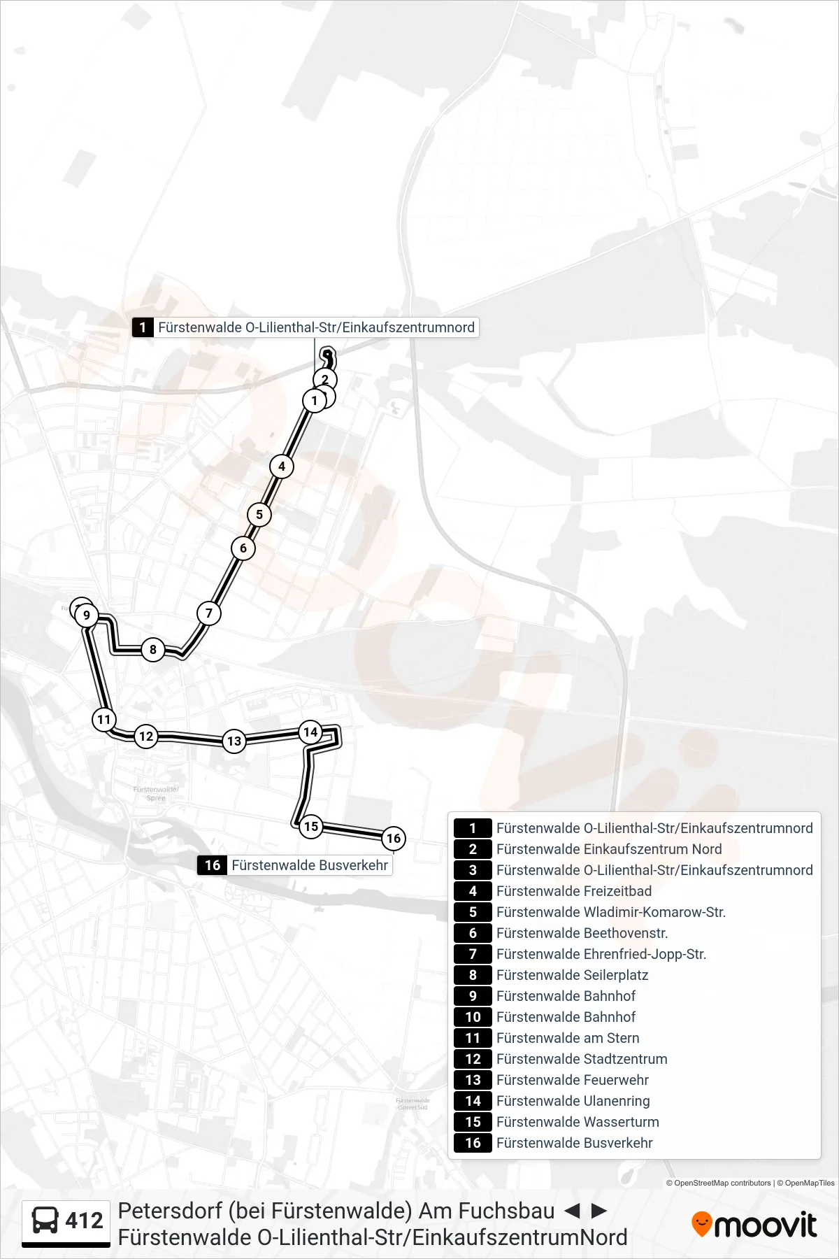 Linie 412 (Bus) Richtung Fürstenwalde Busverkehr: Route und Haltestellen auf der Karte