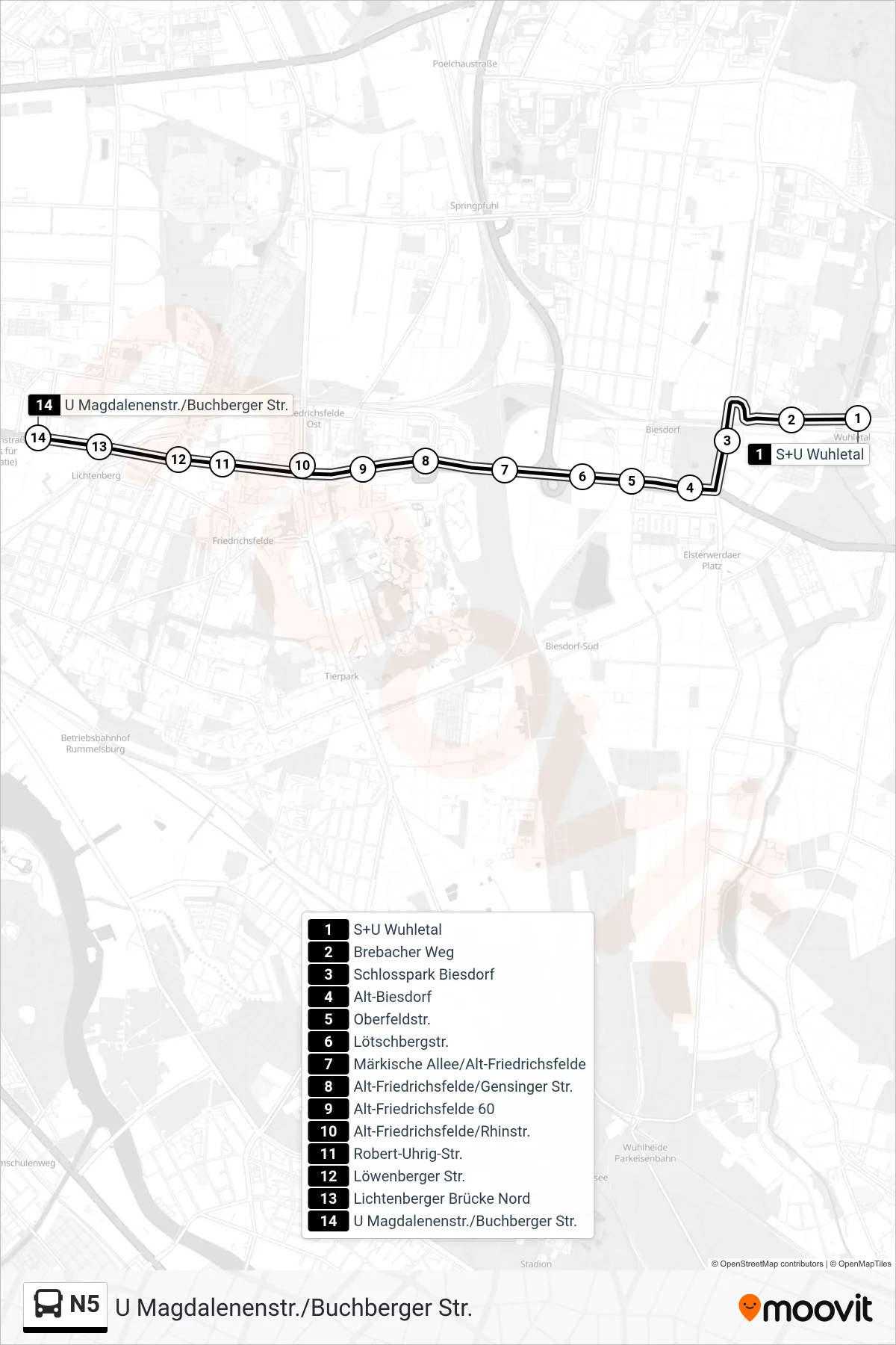 Linie N5 (Bus) Richtung U Magdalenenstr./Buchberger Str.: Route und Haltestellen auf der Karte