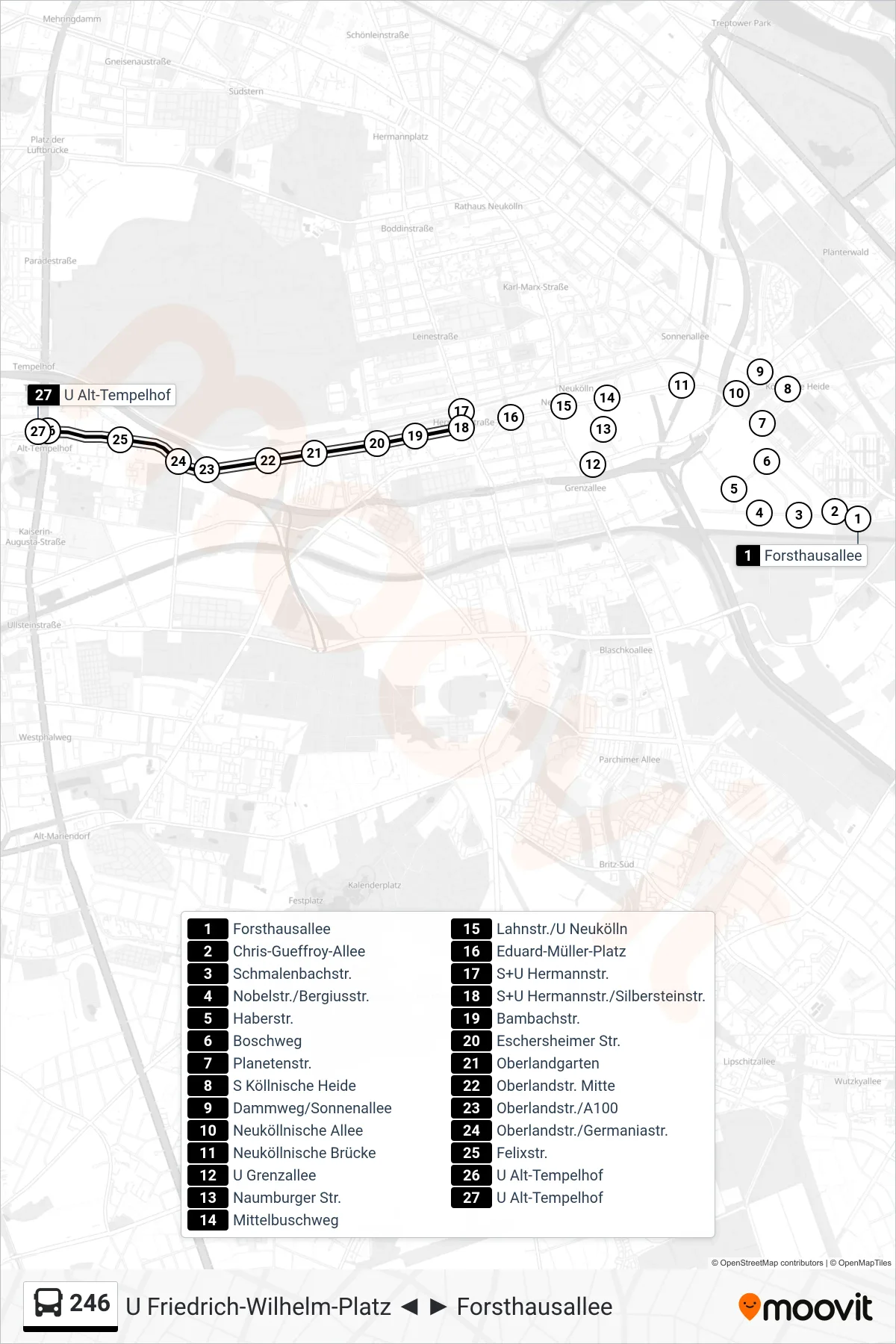 Linie 246 (Bus) Richtung U Alt-Tempelhof: Route und Haltestellen auf der Karte