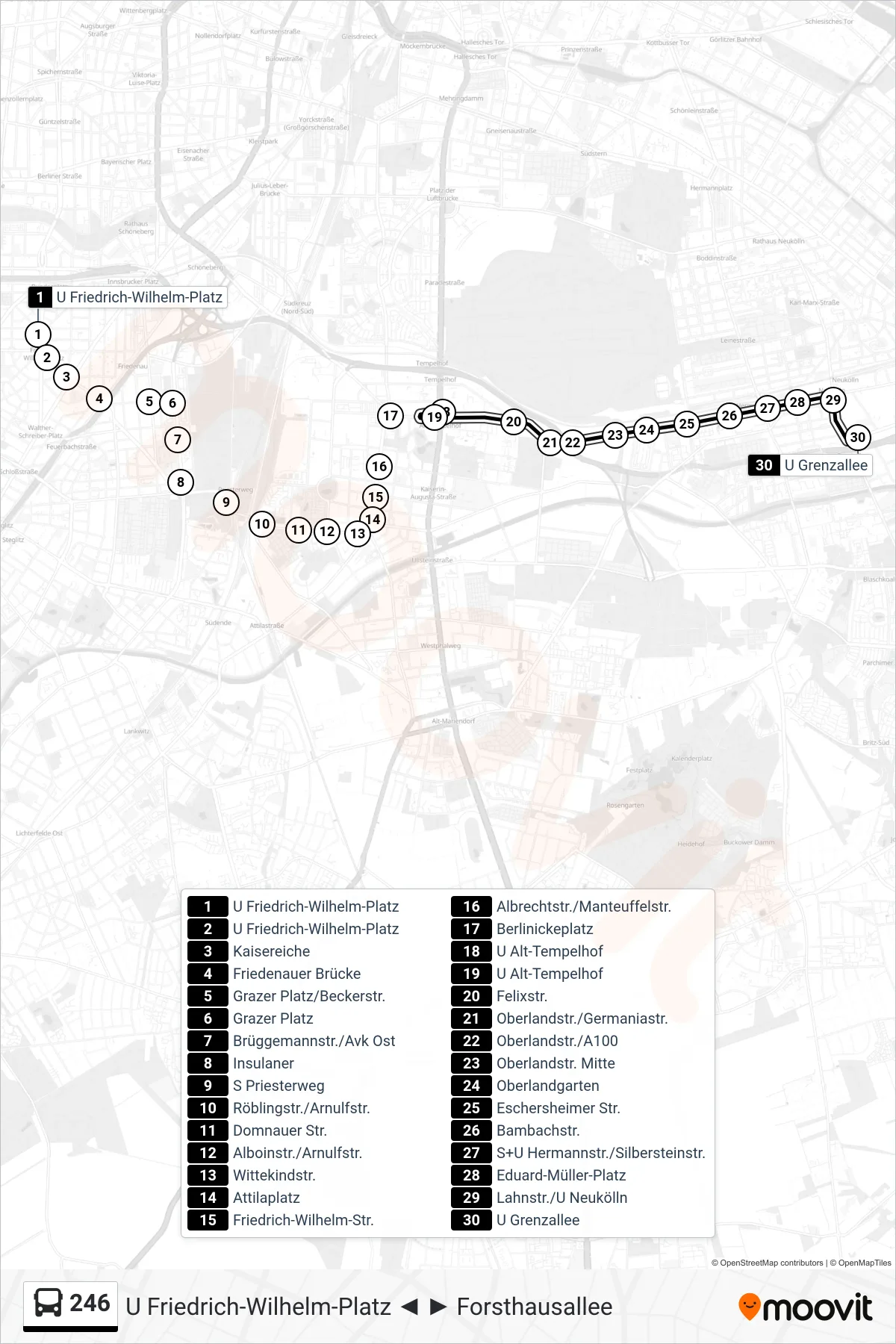 Linie 246 (Bus) Richtung U Grenzallee: Route und Haltestellen auf der Karte